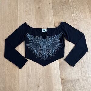 Daisy Street Off The Shoulder Top Long Sleeves Cross Wing Size S/M Black